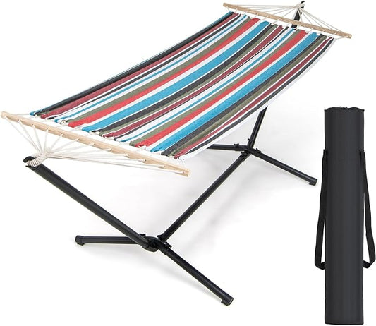 Giantex 10.5FT Hammock with Stand, Heavy Duty Stand with Foldable Hammock, Portable Carrying Bag & Bamboo Spreader Bar, Outdoor Swing Chair for Garden, Backyard, Patio, Max 330 lbs (Multi-Color)