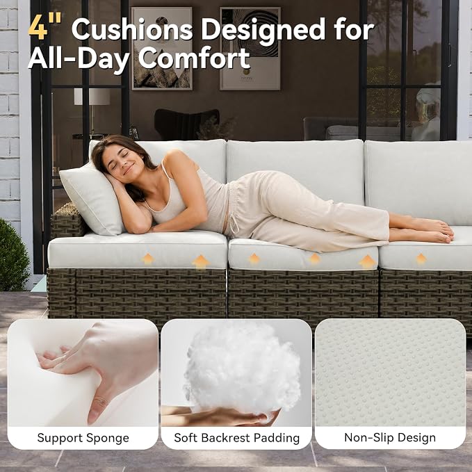 LazySunsets Luxury Patio Furniture Set with Fire Pit Table，All-Weather Patio Sectional Sofas with Thickened Cushions, 13 Piece Outdoor Furniture Sectional Set with Swivel Rocker Chairs of 2，Beige