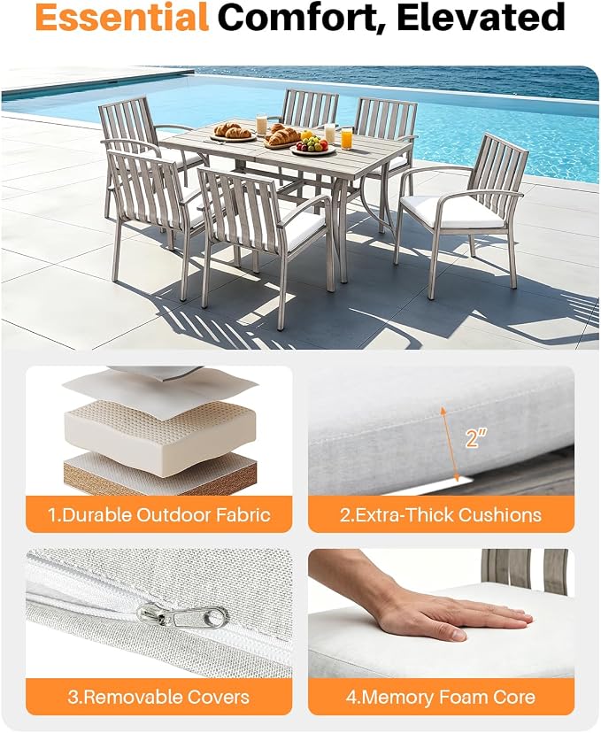 Patio Dining Chairs Set of 2, Never Rusts Aluminum Outdoor Dining Chairs with Thick Cushions, Deep Seating Outdoor Patio Chairs for Table, Sturdy Patio Furniture for Deck, Balcony, Garden