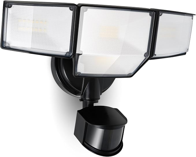 LUTEC 80W 9000LM LED Security Light Hardwire Motion Sensor Outdoor Lights, 4 Head LED Flood Lights Outdoor 5000K Daylight, IP65 Waterproof, Motion Detected Lights for Outside, Garage, Yard (Black)