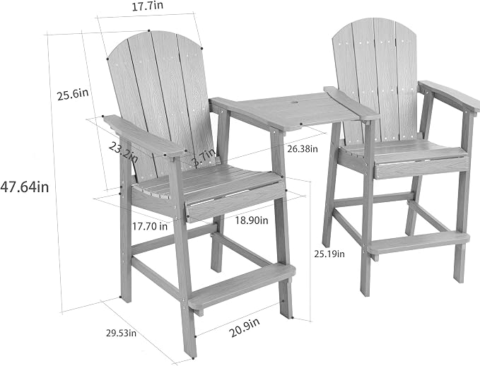 Outdoor Tall Adirondack Chairs Set of 2,Outdoor Bar Height Barstools Widened Chair with Wood Grain,High Backrests,Ideal for Patio,Camping,Pool,Outdoor Use.(Natural)