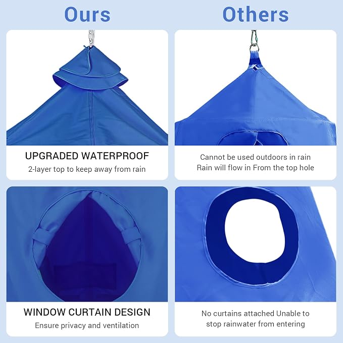Hanging Tree Tent for Kid, Indoor Outdoor Hanging Tent, Waterproof Tree Ceiling Pod, Portable Hang Out Huggle Pod Play Tent w/Rainbow Lights String, Inflatable Base, 45" H x 44" W 330lbs