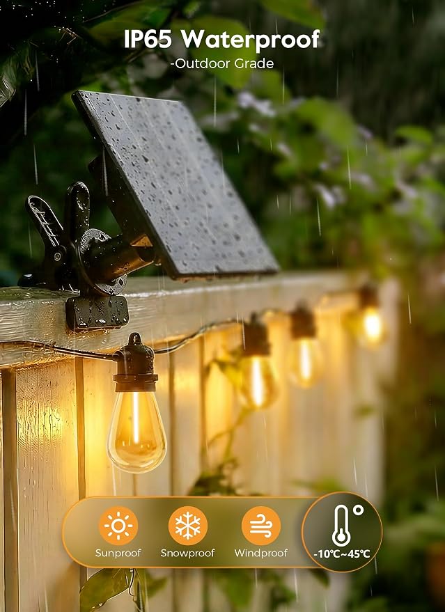 Minetom 79FT Solar String Lights Outdoor Waterproof, S14 Patio Lights | 24 LED Shatterproof Bulb, Remote Type-C Port Timable, 3 Light Modes Dimmable Solar String Lights for Outside, Yard, Camping
