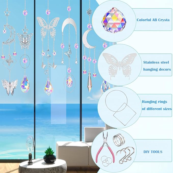 DIY Suncatcher Kit 300pcs Sun Catchers Supplies Arts and Crafts for Adults | Decorative Hanging Prism Suncatcher with Crystals Beads Ball Rainbow Maker for Indoor Windows Office Home Decor
