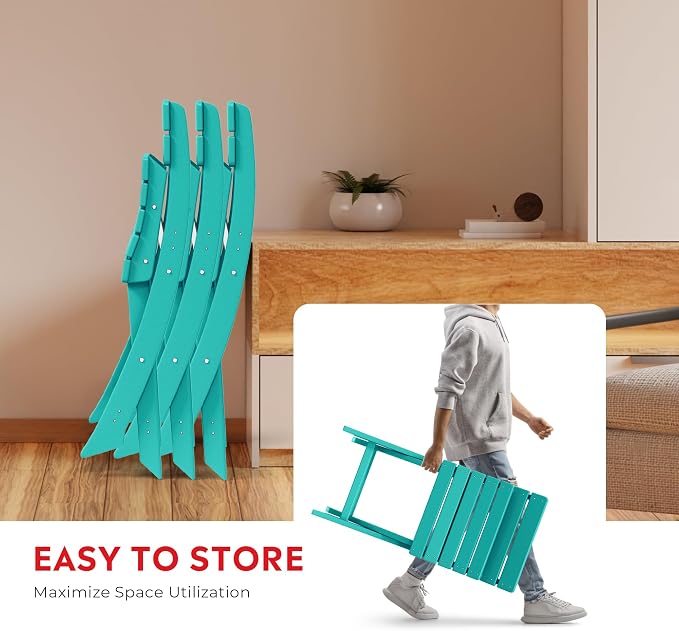 Costaelm Outdoor Bistro Table and Chairs Set of 2, Round Portable Folding Bar Height Barstool Set of 3, Tall Balcony Pub High Top Table 3 piece Patio Set for Deck, Backyard, Garden, Turquoise
