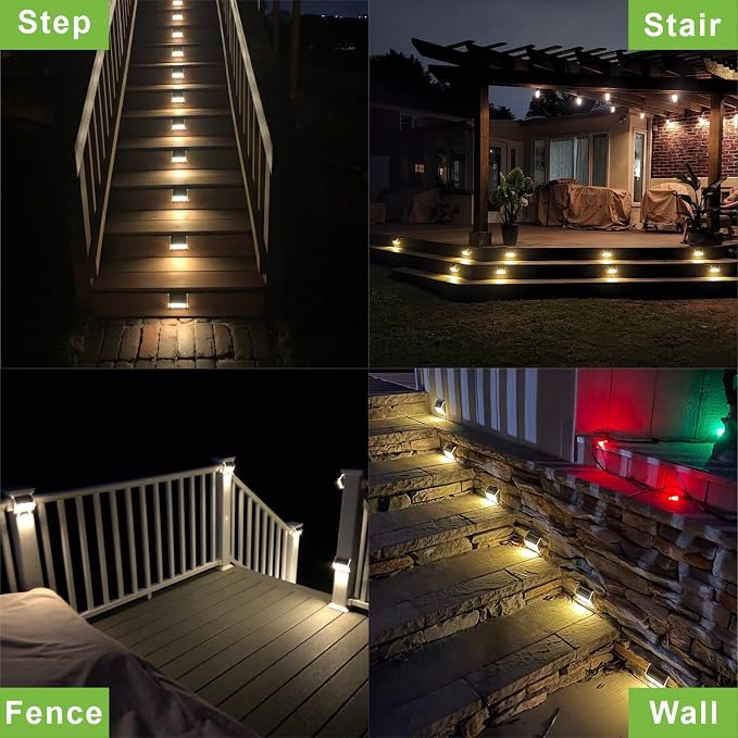 XLUX Warm White Solar Lights for Deck Step Fence Post, SST Housing, 6 Pack | Soft warm non-glare LED, sturdy stainless steel casing , outdoor use, Rainproof, Automatic ON/OFF, not excessively bright