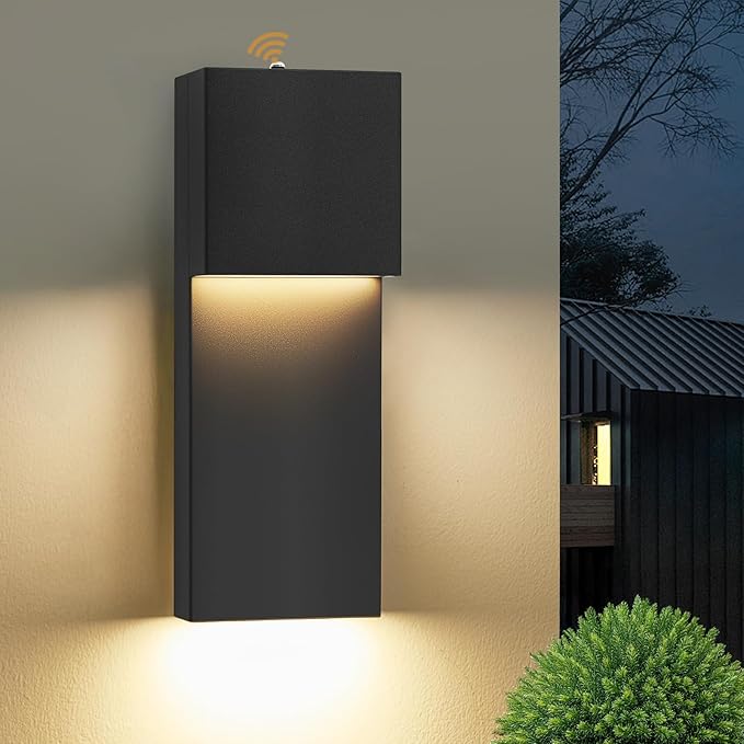 15'' Modern LED Outdoor Wall Sconce, Black Dusk to Dawn Lights,1 Pack | Auto ON-OFF, Waterproof Exterior House Lights, Hardwired Front Porch Light Fixtures for Garage, Metal, 3000K, Easy to Install