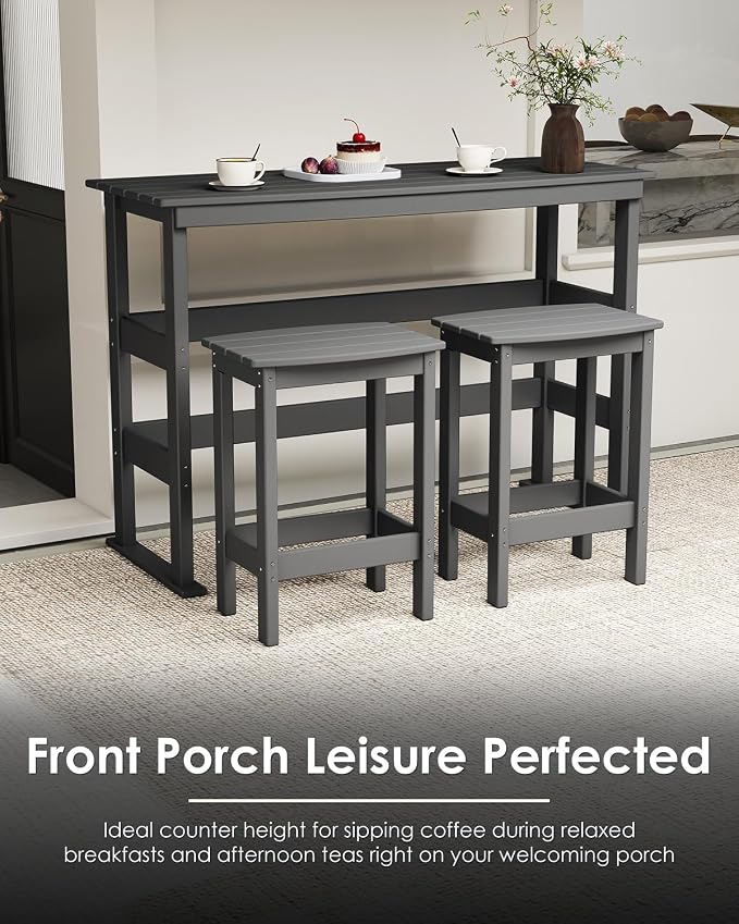 GREENVINES Outdoor-Bar-Stools-Set-of-2 | Patio Counter Height Backless Barstools | HDPE Plastic | 18" W x 13.5" D x 25" H | Chairs for Backyard Balcony Poolside | Grey