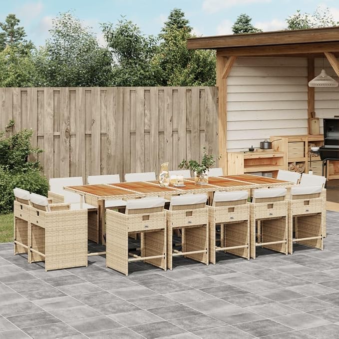 15 Piece Patio Dining Set, Foldable PE Rattan Garden Table and Chairs with Cushions, Space-Saving Cube Outdoor Furniture for Backyard, Beige