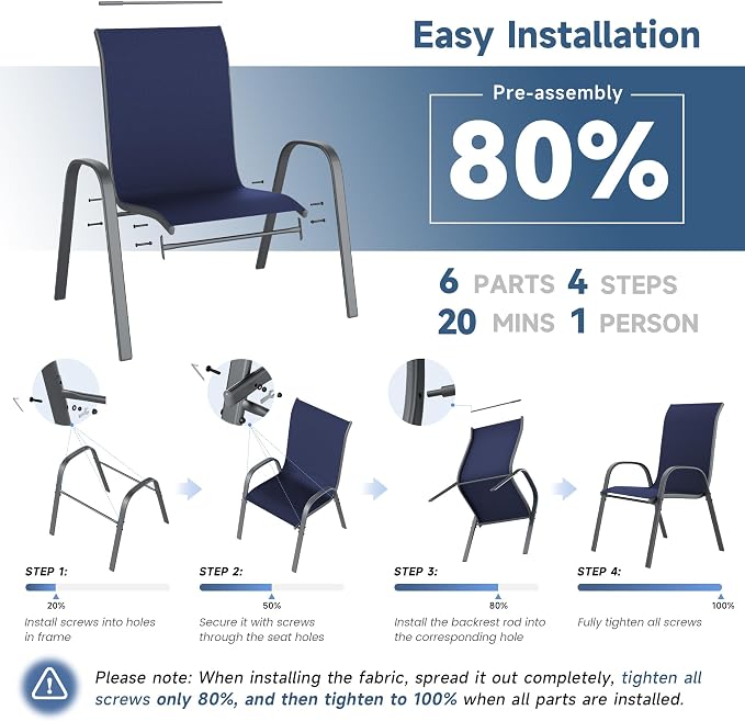 Amopatio 5 Pieces Patio Dining Set for 4, Outdoor Table and Chairs, 4 All Weather Stackable Patio Chairs, 39" Patio Spliced Round Table with Umbrella Hole, for Deck, Backyard, Garden, Blue