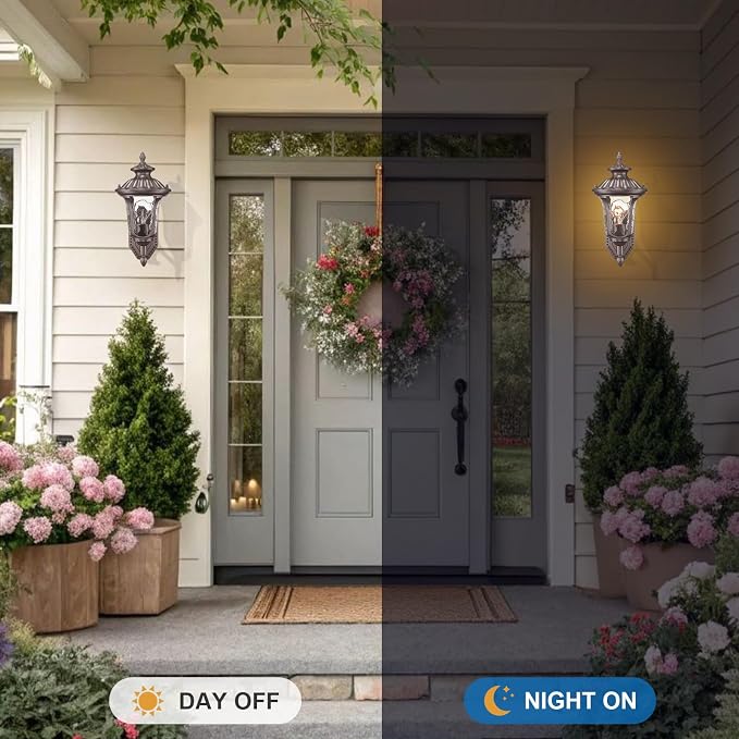 Outdoor Light Fixtures Wall Mount, Waterproof Exterior Wall Lanterns with Waer Ripple Glass, Outside Sconces, Front Porch Lights for House Garage Doorway Patio, 15'' Small Oil-Rubbed Bronze