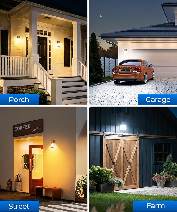 CINOTON 30W LED Wall Pack Light, 3CCT 3600LM, Dusk to Dawn Sensor, 4 Pack | 120Vac, IP65 Waterproof, 3CCT 3600LM, Hardwired Installation, Pre-punched Design, UL Listed, Garage and Porch Security Use