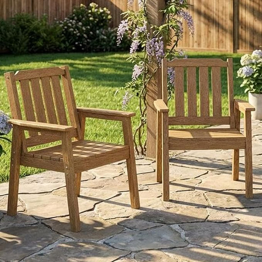 GAOMON Outdoor Patio Dining Chairs Set of 2, All-Weather HDPE Garden Dining Chairs with Armrests, Wide Seat and Sturdy Frame,Waterproof Design, for Garden, Backyard, Deck, Natural