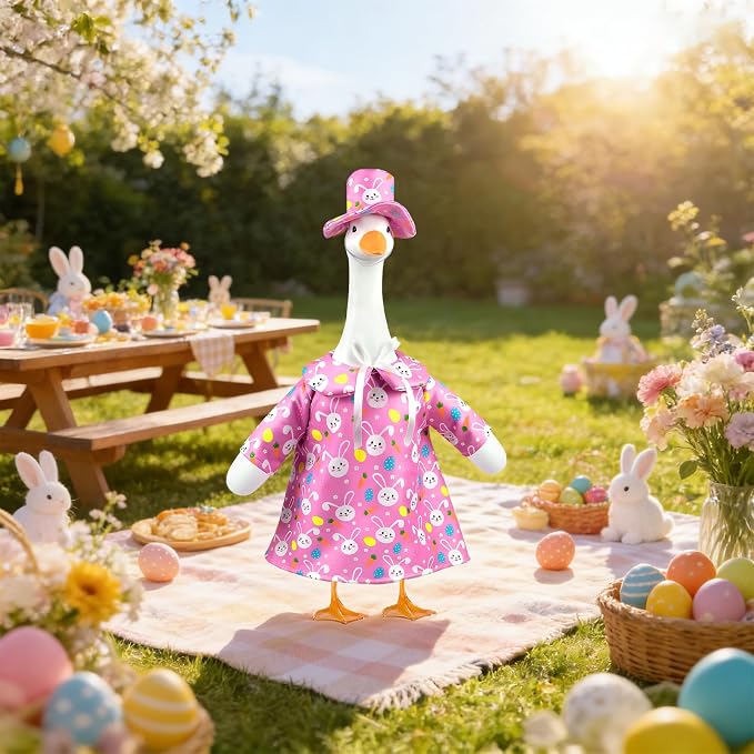 Easter Porch Goose Outfits,Cute Bunny Costume for 23" In Porch Goose | Porch Goose Outfit,Easter Rabbit Goose Clothes for Garden Porch Yard Lawn Patio Decor