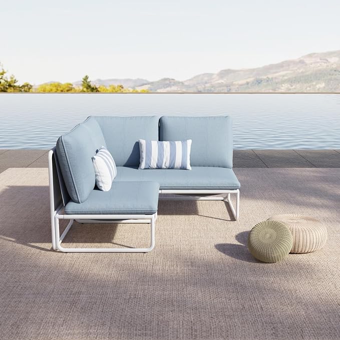 2 Pieces Outdoor Sectional Furniture Patio Sectional Sofa All Weather L-Shaped Conversation Set Aluminum Patio Furniture Set for Deck Garden Backyard