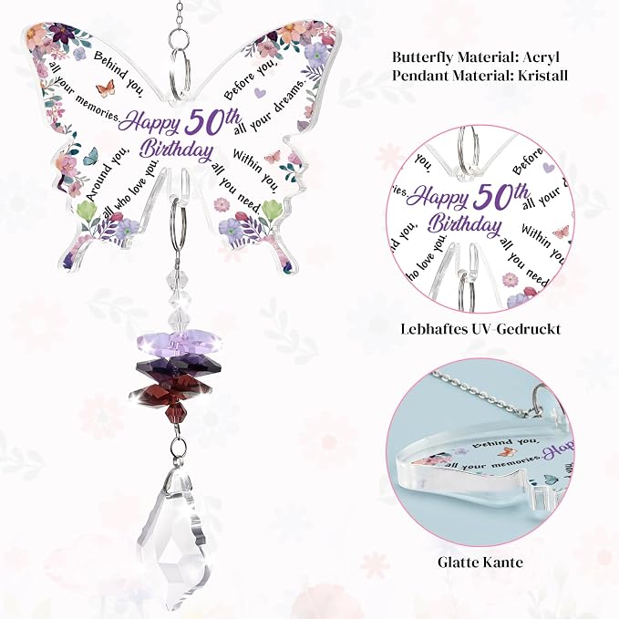 Funnli 50th Birthday Gift for Her, 50th Birthday Decorations Suncatcher