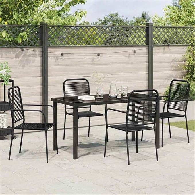 Afuera Living 5 Piece Powder-Coated Steel Patio Dining Set, Black Finish, Rectangular Design, UV-Resistant, Weather-Resistant Outdoor Garden Furniture for Spring and Summer Meals, Seats 4