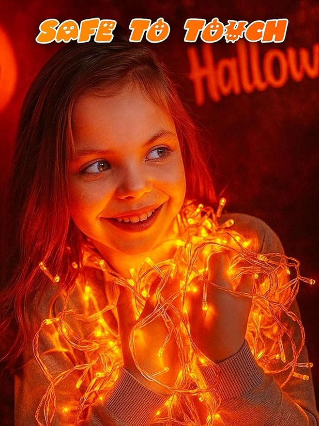 2 Pack 200 LED Battery Operated Halloween Lights, String Lights 8 Modes | 66FT Orange Twinkle Lights with Auto Timer, Battery Fairy Lights Waterproof for Indoor Outdoor Party Bedroom Porch Decor