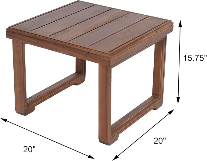 Outdoor Square Side Table with Acacia Wood Frame, Mocha