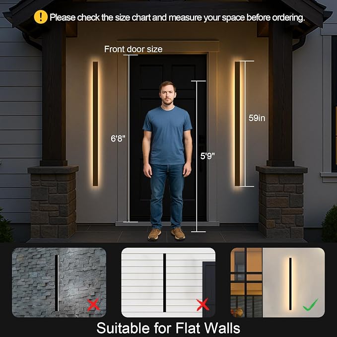 Exterior Wall Lights for House - 59inch Long Strip Modern Outdoor Light Wall Fixture Sconce, Dimmable Outside Garage Exterior Lights, Black Wall Mount Lighting for Porch Corridor, Garage