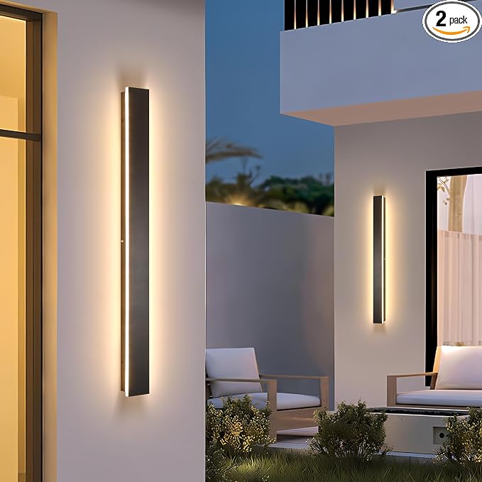 AioTio Outdoor Wall Lights Exterior,2pack 31.5inch Black Outdoor Light Fixtures Wall Mount,Waterproof Modern Porch Lights Wall Sconce,3000k Long LED Linear Outside Lighting for Garage,Courtyard