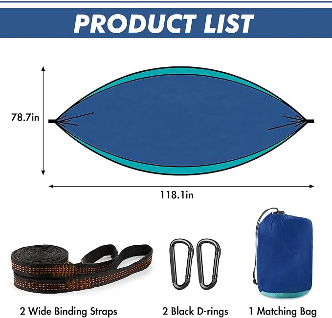 Adult Double Camping Hammock, 10ft x 6.5ft (300x200cm), Orange and Gray, 210T Nylon, 500 Lbs Weight Capacity, Portable with Storage Bag, d-Rings & Wide Straps, Breathable & Durable for Outdoor, Campin