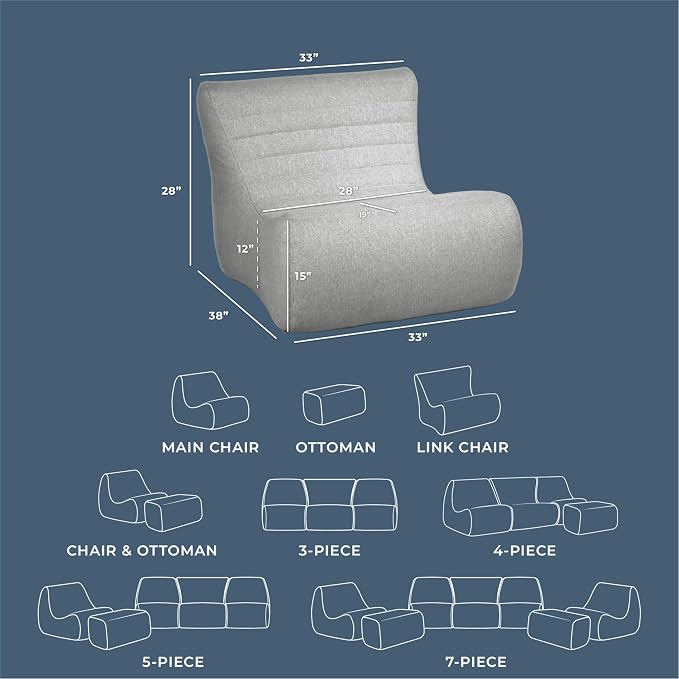 Big Joe Solvana Lounge Chair, Outdoor Performance Linen Weather-Resistant Fabric, Link Chair, Port Gray