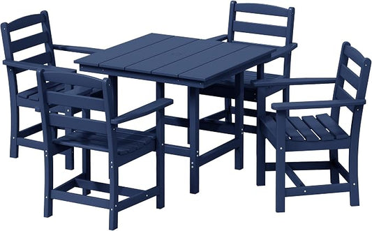 WestinTrends Ashore 5-Piece HDPE Outdoor Square Patio Dining Table Set with Armchairs, Navy Blue