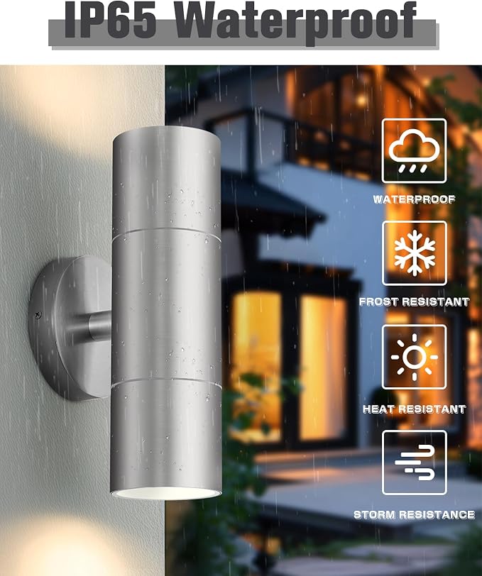 Ken & Ricky Stainless Steel Outdoor Wall Light,Cylinder,Brushed Nickel,1PK | Waterproof Outdoor Sconce,No Glare,Exterior Lighting Fixtures,E26 Base，For Porch House Garage Front Door Patio
