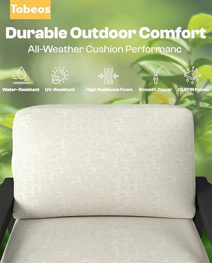 HDPE Patio Furniture Set 8 Seats, Outdoor Couch with Washable Thick Beige Cushions & Side Table, Outdoor Sectional Furniture for Backyard, Deck, Lawn, Porch (Black Frame)