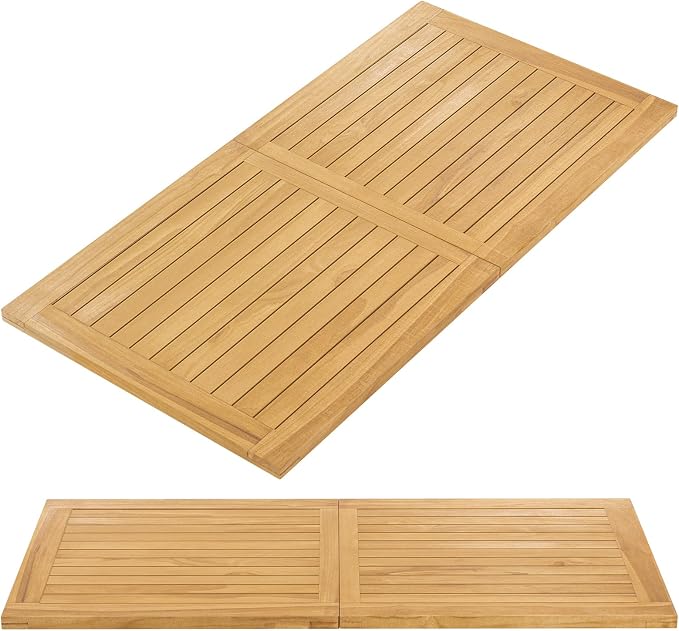 Tangkula 55” x 27.5” Wooden Tabletop, Slatted Table Top Board Split in 2 Square, Indoor Outdoor Rectangle Teak Wood Panel for Dining Table, Side Table (55” x 27.5”)