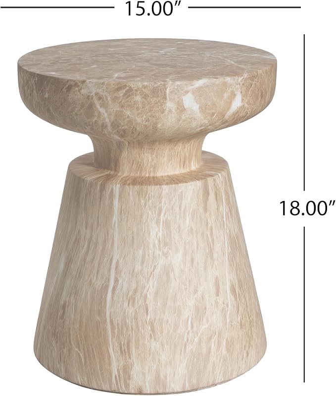 15" Outdoor Indoor Travertine Round Side End Table,Gold
