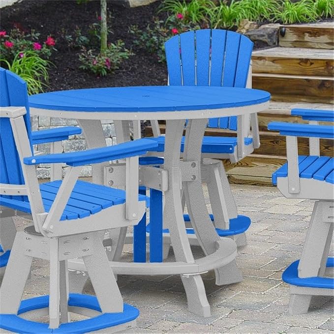 Pemberly Row Coastal 5-Piece Round Counter Height Dining Set, High-Density Poly Resin, Blue and White Finish, Fanback Swivel Armchairs, Durable Outdoor Patio Furniture for Seaside Environments