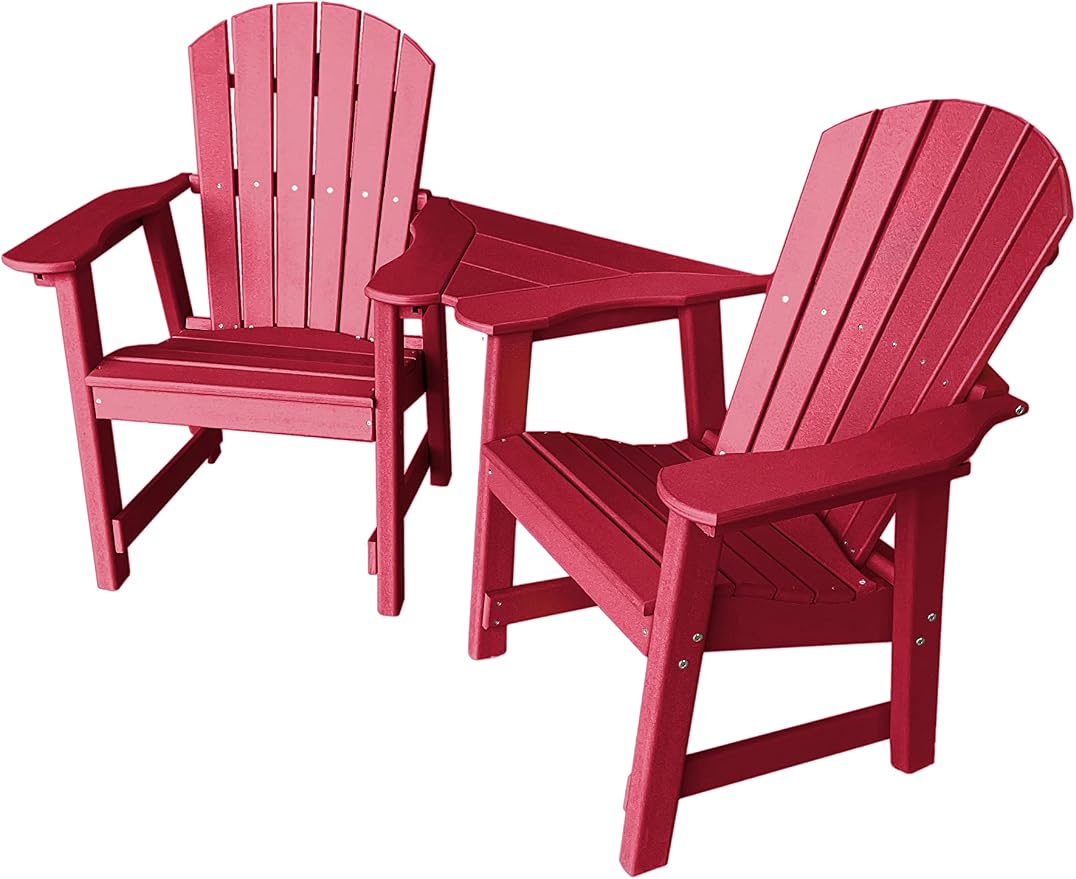 Phat Tommy 2 Chair Dining Table Set - Poly Outdoor Furniture - Small Patio Dining Set for Apartment Balcony Furniture, Recycled Poly Lumber Chairs and Table, Cranberry Red