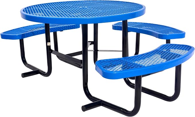 Heavy Duty ADA Outdoor Picnic Table, Expanded Metal, Wheelchair Accessible (Blue, 46 Round)