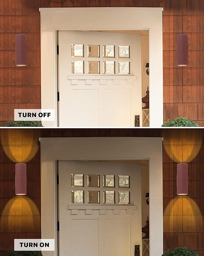Ken & Ricky Cylinder Outdoor Wall Sconce Lights,Up and Down, Brown,2 Pack | Aluminum Waterproof Outdoor Wall light,No Glare,Exterior Lighting Fixtures,E26 Base，For Porch House Garage Front Door Patio