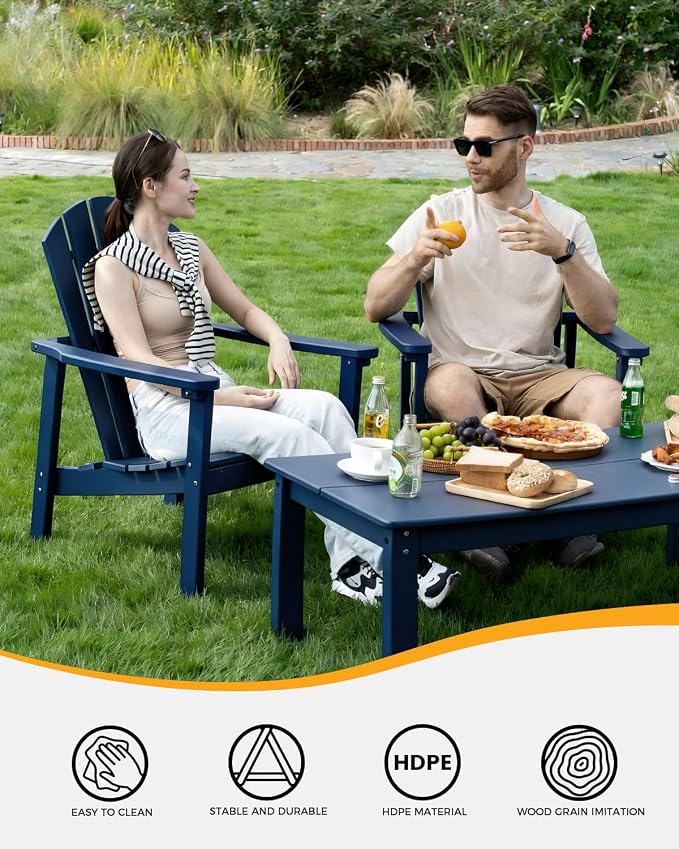 nevilywood Adirondack Coffee Table, HDPE All-Weather Wood Grain, Patio, Garden, Backyard, 47.3" x 22.7" x 17", Navy Blue