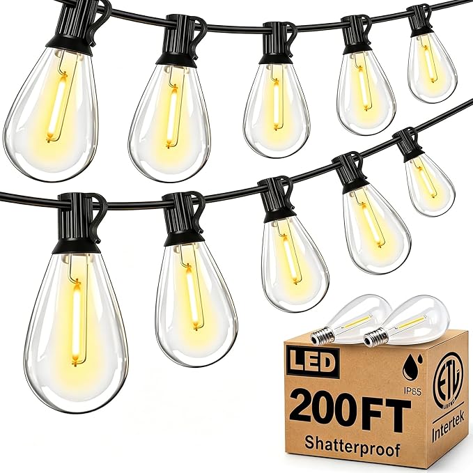 Tenmiro 200FT Outdoor String Lights, Ultra Long LED Patio Lights with Shatterproof High Brightness S11 Edison Bulbs, Outside Hanging Light Waterproof for Backyard Deck Porch Party Decor 2700K