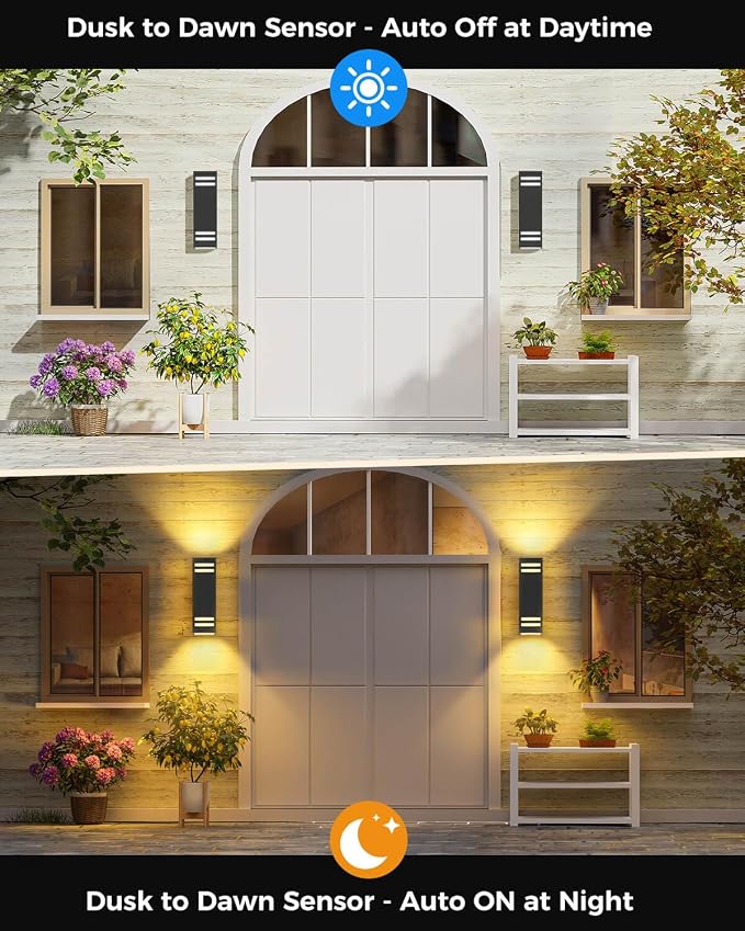 SHIMR Dusk to Dawn Outdoor Lights 2 Pack, Matte Black 14", ETL Listed | Modern Exterior Lighting Fixtures Wall Mount, Aluminum Anti-Rust Up and Down Outside Lights for Porch, LED Bulbs Include