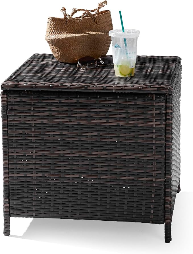 Outdoor Wicker Side Table with Storage Patio Rattan End Table, Small Storage Rattan Wicker Table, Resin Coffee Table, for Garden Porch Deck Living Room Backyard (Square)