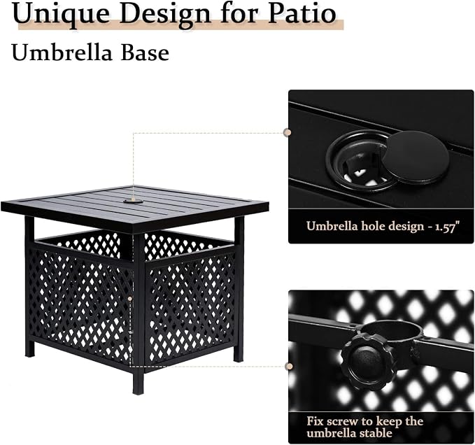 SUNCROWN Outdoor Patio Side Table, Patio Bistro Square Table with 9Ft Umbrella,for Backyard, Porch, Garden, Poolside(Dark Blue)