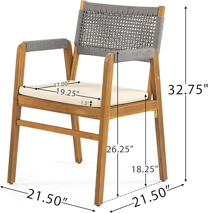 Christopher Knight Home Terry Acacia Wood Patio Dining Set for 6, Solid Wood Outdoor Dining Table Set for 6, 7 Piece Outdoor Dining Set with Rectangular Table and Woven Rope Accents, Teak+Beige+Grey