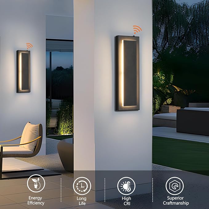 tewei LED Outdoor Wall Sconce Dusk to Dawn Outdoor Lighting, Modern Exterior Lighting Fixtures Matte Black LED Exterior Wall Lights for House Front Porch, Warm White 3000K, 2 Pack
