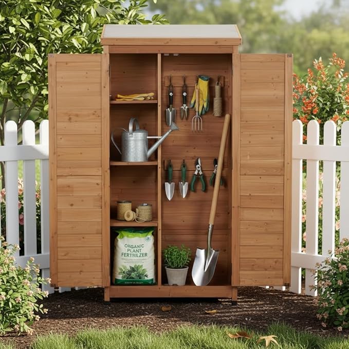 Wooden Outdoor Storage Cabinet, Outdoor Bar Table Cabinet with Storage, Outdoor Buffet Sideboard Cabinets for Patio, Garden, Potting Bench, Tv Stand, Bar Table, Balcony (Tall - Light Brown)