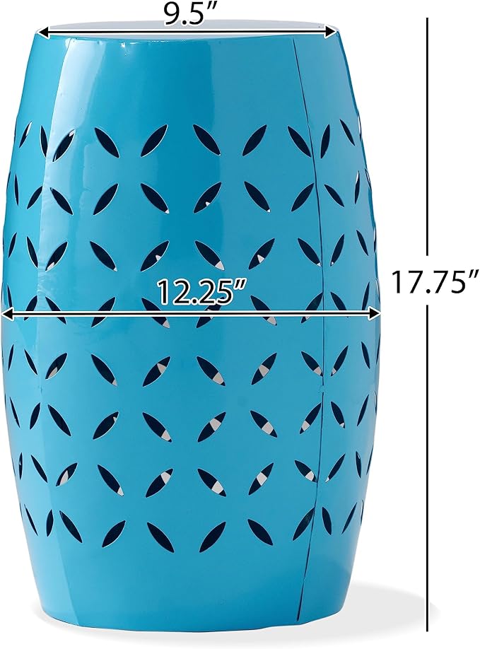12" Outdoor Side Table, Decorative Cutout Metal Round Side Table, Multi Functional - Coffee Table, Night Stand, Plant Stand for Patio, Garden, Backyard, Gazebo Indoor (Blue)