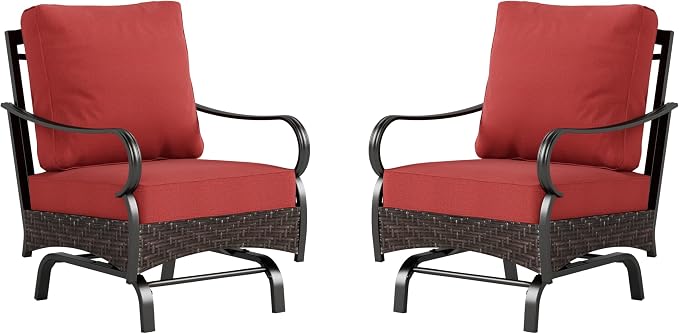 PHI VILLA Rocking Patio Sofa Chairs - 2 PCS Outdoor Rocking Armchairs, Patio Seating with High Back Deep Seat for Porch Deck Balcony