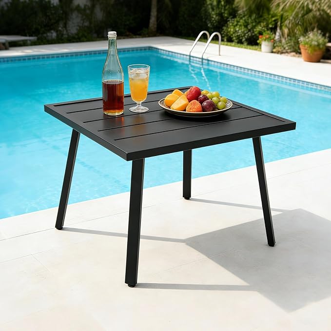 COOS BAY Urban Oasis Metal Patio Table, Small Square Side Table, Weather-Resistant Modern Outdoor Furniture, Black