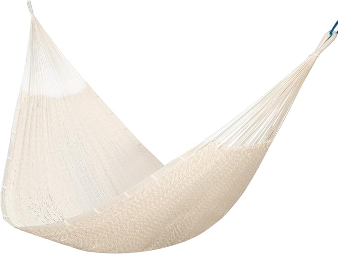 PNAEUT Handwoven Mayan Hammocks, Double Rope Hammock for Outdoor Outside & Indoor, Thick Soft 600 lbs Capacity Heavy-Duty, Includes Tree Straps, Carabiners & Carrying Bag (Nature, X-Large)