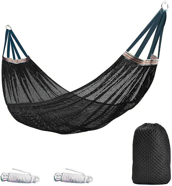 Outdoor Travel Hammock, Portable Camping Hammocks, Outdoor Sport Hammock, Mesh Net Nylon Rope Sleeping Bed with Tree Straps Travel Bag for Garden Beach Yard Travel