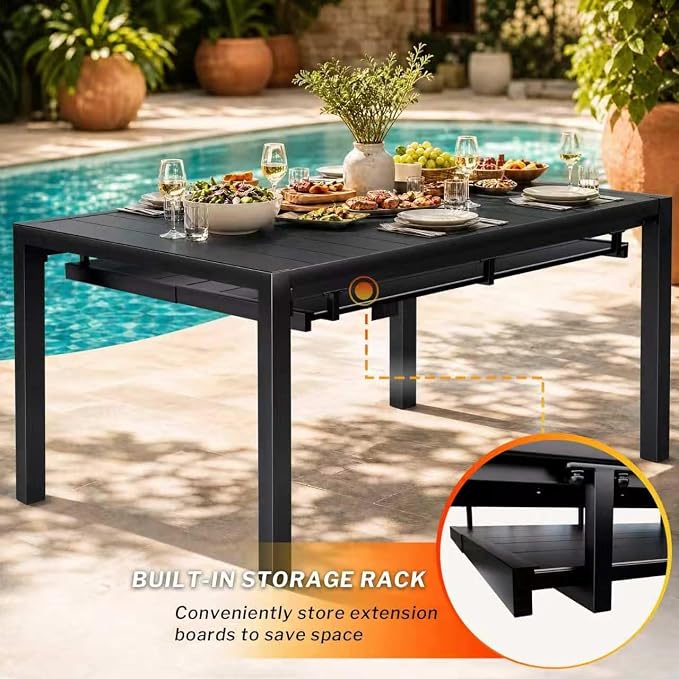MEOOEM Expandable Outdoor Dining Set for 8, Extendable 9 Piece Outdoor Dining Table Set 450LBS Heavy Duty, Comfortable Highback Wide Deep Seat 8 Person Patio Dining Set for Outside, Backyard, Grey